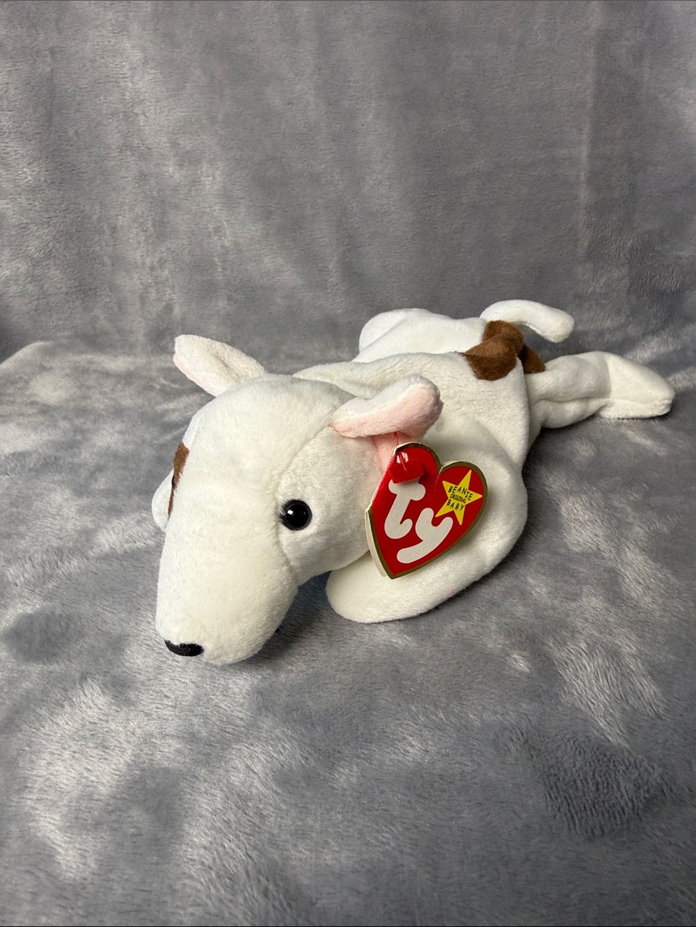 Ty White and Brown Dog Plush with Pink Ears